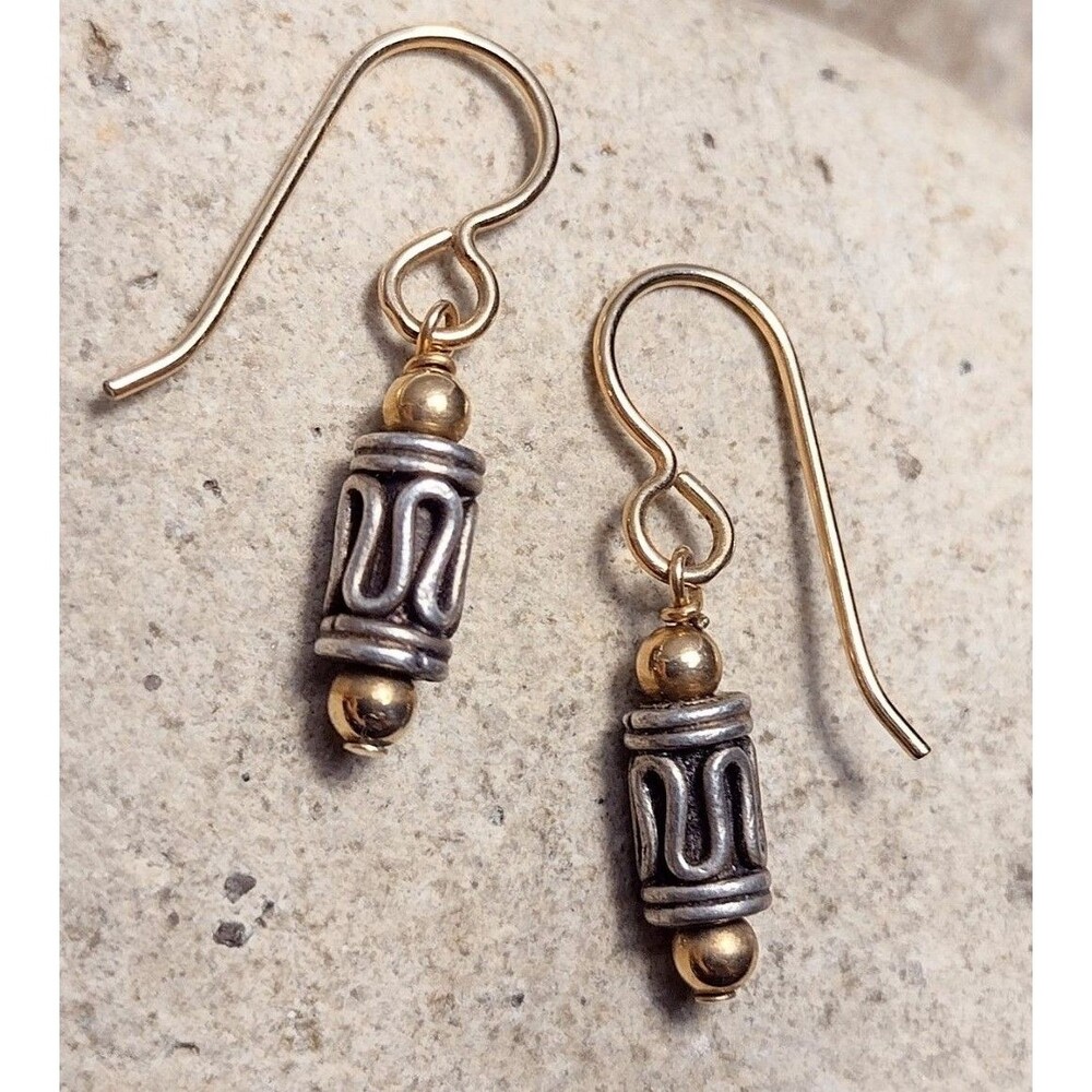 Bali Bead Petite Two tone Dangle Drop Earrings
